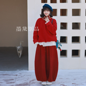 显瘦羊绒棉厚实慵懒松紧腰宽松加绒阔腿灯笼裤 墨黛原品女装 冬季