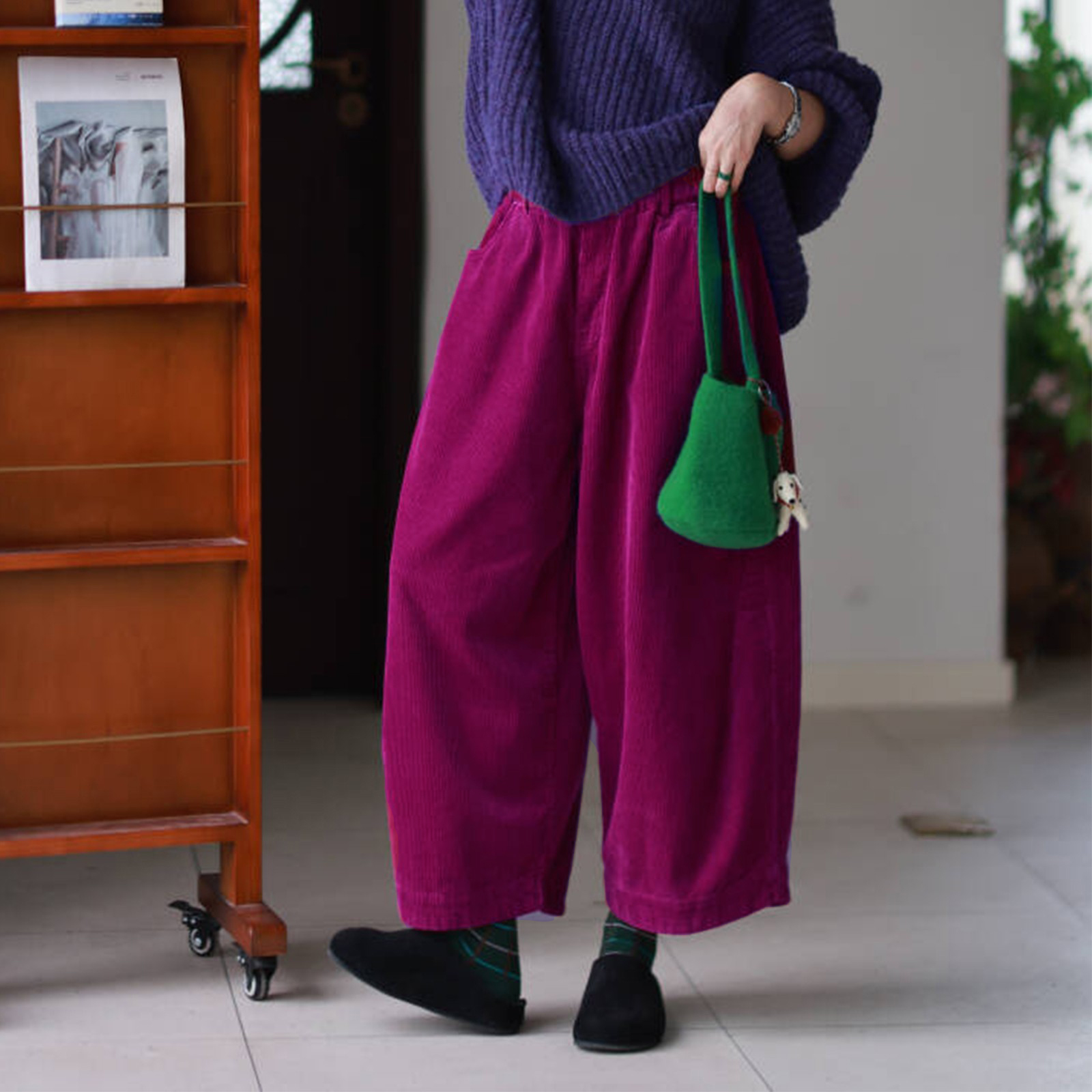 墨黛原品女装秋冬新品灯芯绒厚实宽松文艺复古萝卜裤百搭休闲裤