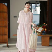 清透文艺100%苎麻七分袖 墨黛原创女装 2026春夏新品 长裙连衣裙