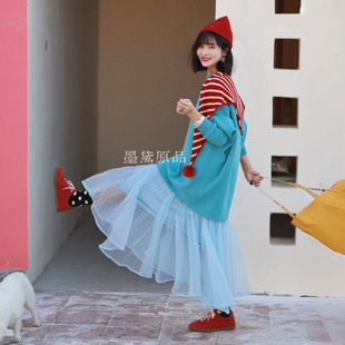 墨黛原创女装2026夏季新品松紧腰大摆文艺百搭半身裙纱纱鱼尾裙