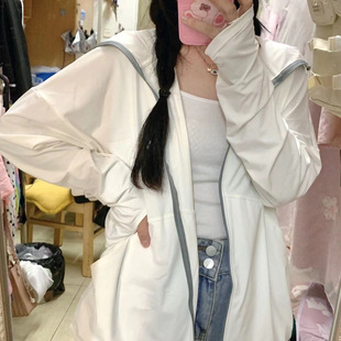 开衫防晒衣女款夏季薄款宽松户外钓鱼冰丝透气连帽拉链防晒服外套