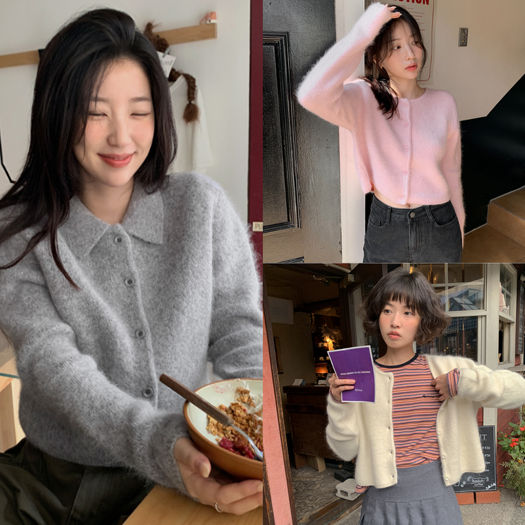 【cuckoo】韩国官网代购 from beginning 韩系粉色安哥拉羊毛开衫