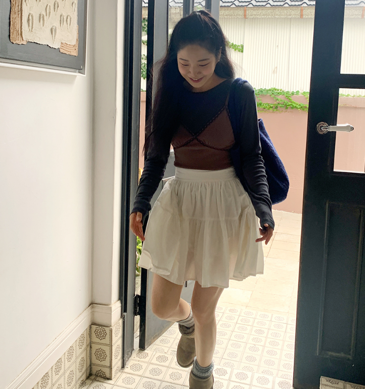 【cuckoo】韩国官网代购 from beginning 韩系松紧腰蛋糕半身短裙