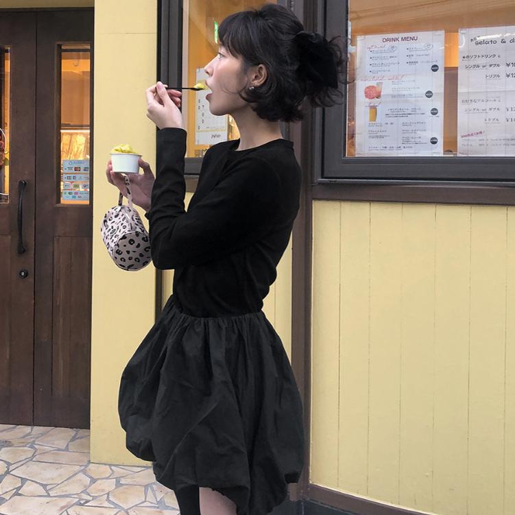 【cuckoo】韩国官网代购 from beginning 收腰拼接南瓜裙连衣裙