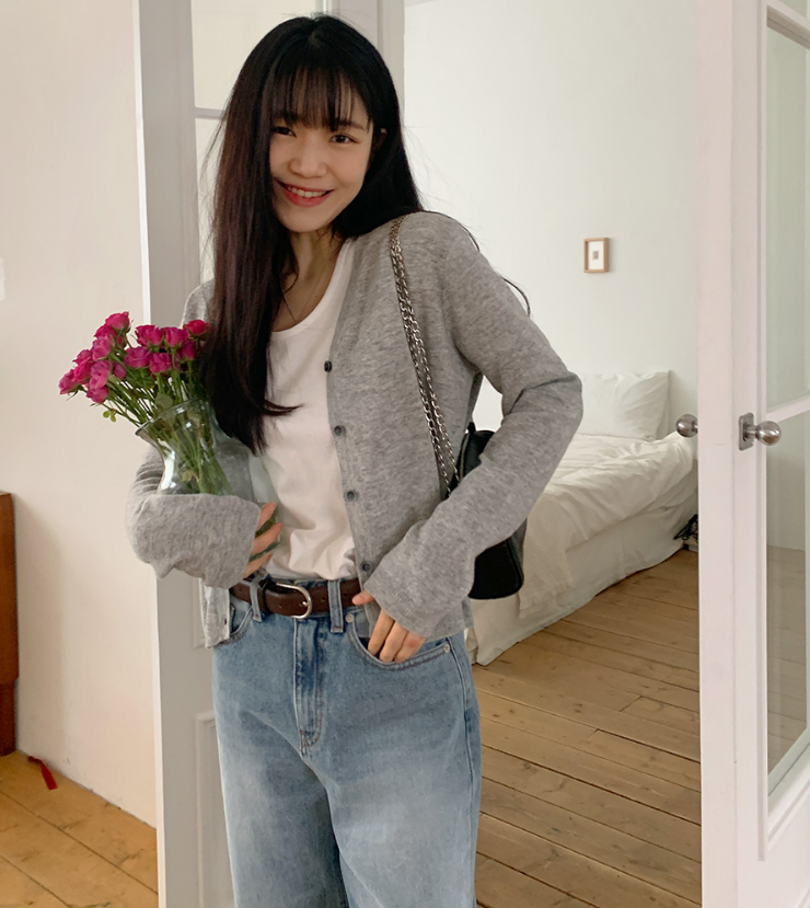 【cuckoo】韩国官网代购 糖果色V领薄羊毛针织开衫 beginning