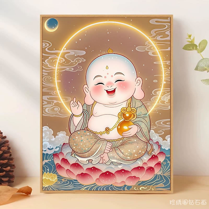 国风弥勒佛钻石画2026新款满钻笑口常开粘砖贴钻石十字绣禅意佛像