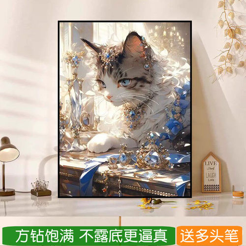 5d招财猫钻石画方钻满钻高级感手工diy点砖贴钻石十字绣卧室小众
