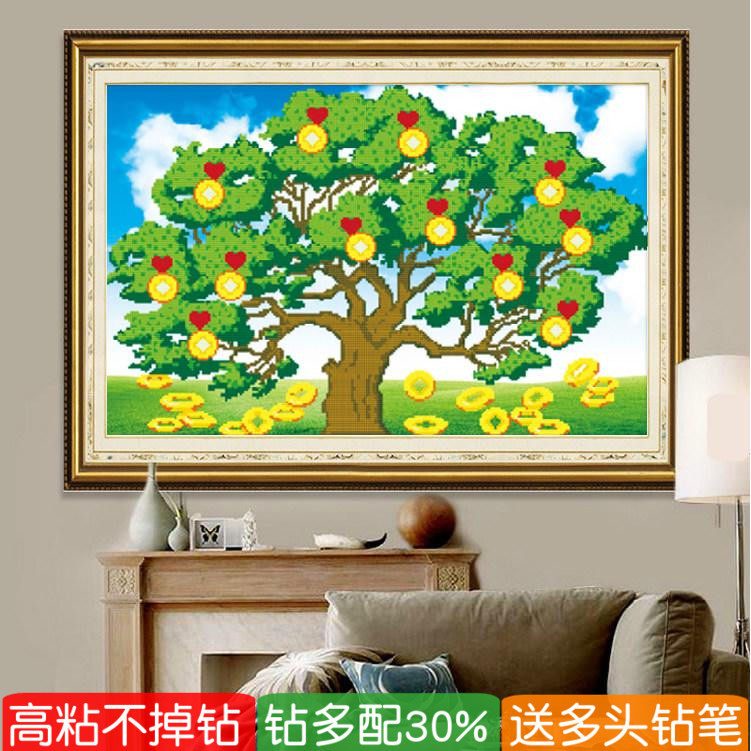 5d招财树粘贴钻石画2026新款满钻摇钱树发财树点砖石秀十字绣客厅