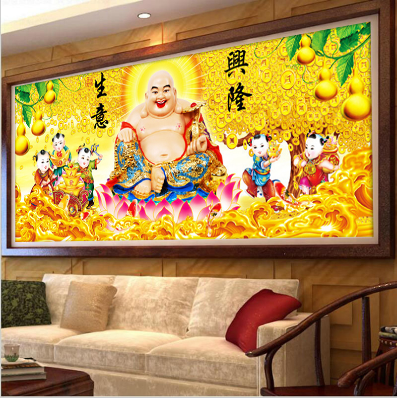 5d生意兴隆钻石画和气生财弥勒佛粘贴钻十字绣挂店铺招财笑口常开