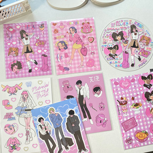 韩国ins日漫风人物咕卡贴纸复古昭和少女diy手帐ipad装饰素材贴画