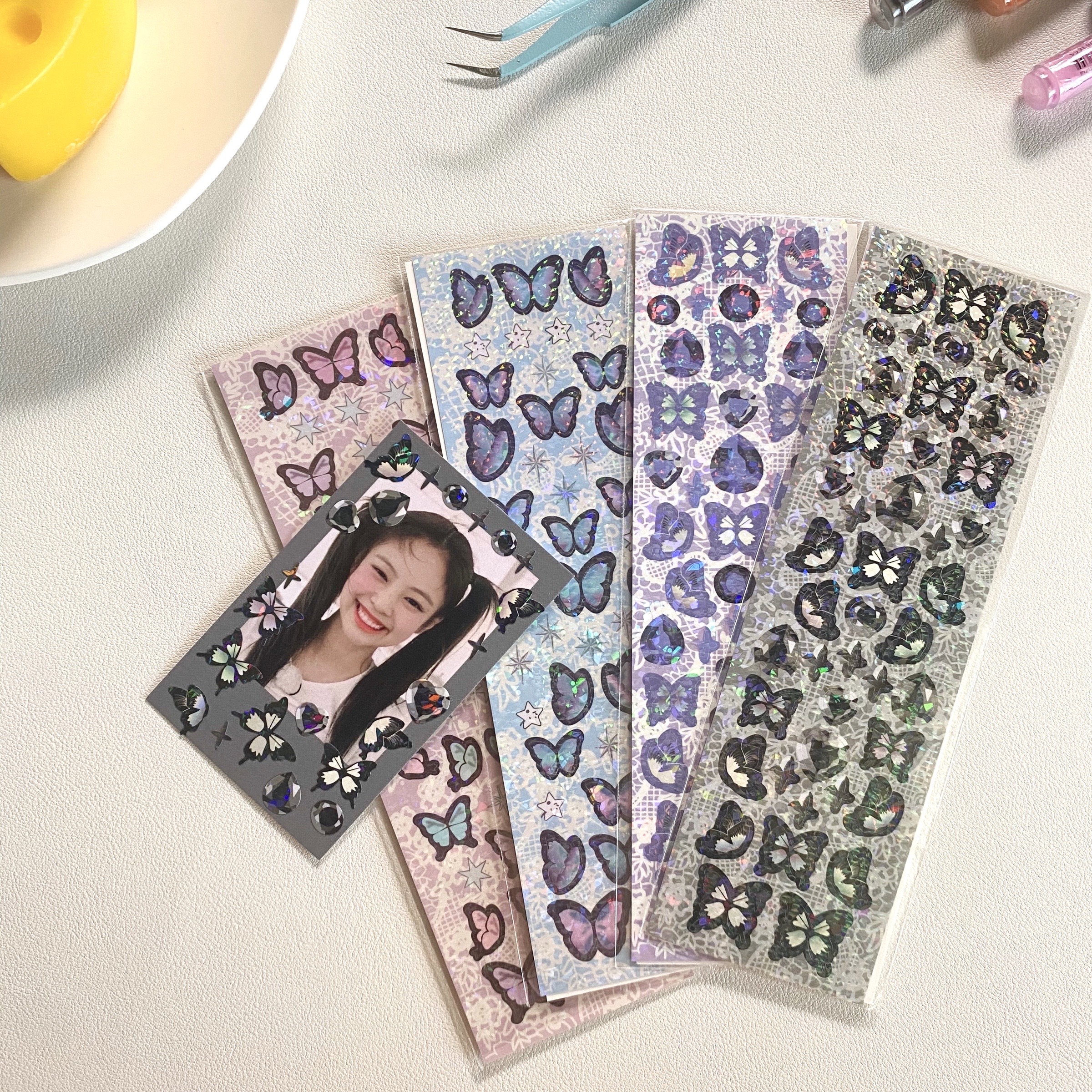 贴纸咕卡平蝴蝶镭射闪闪拍立得