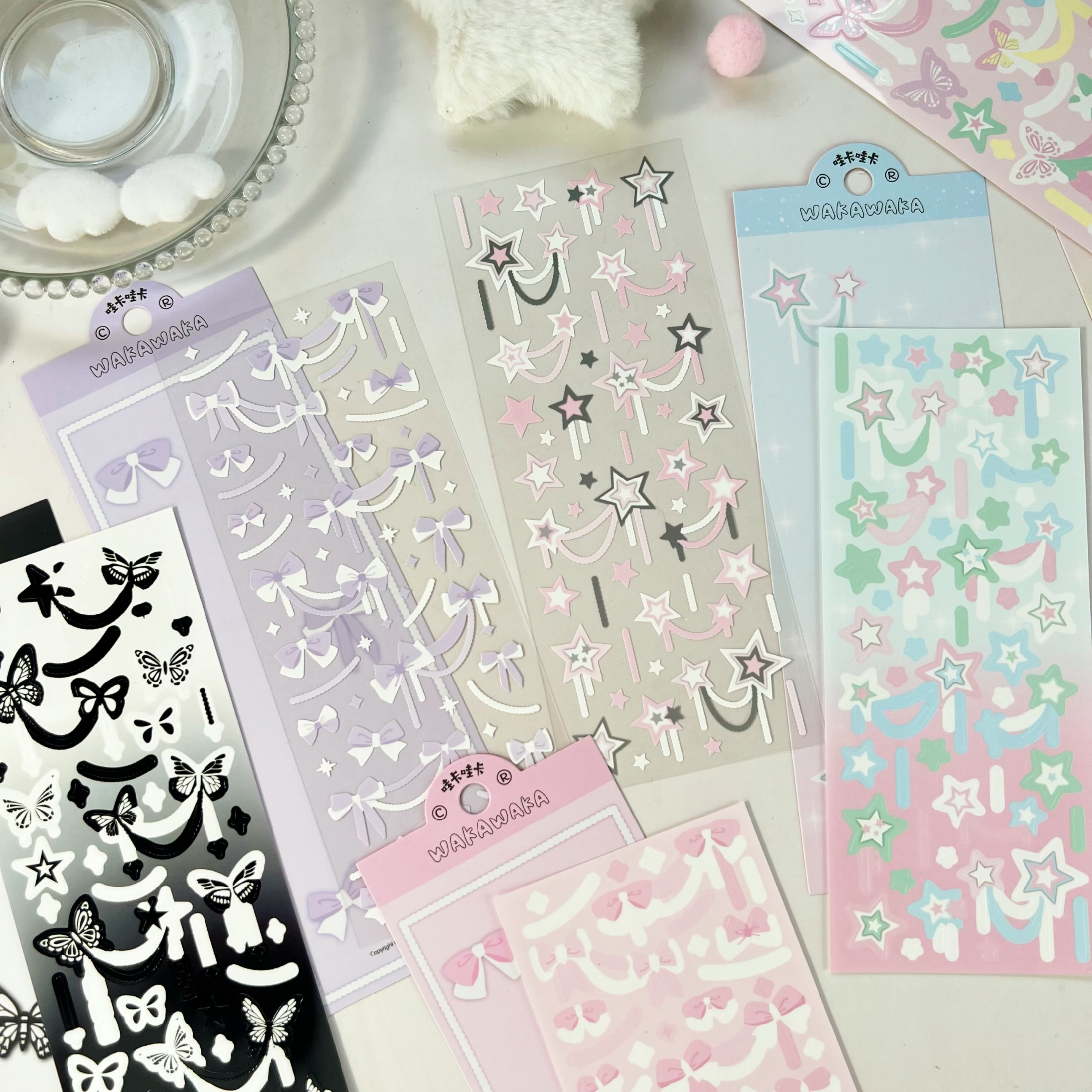 原创星星链条咕卡贴纸蝴蝶结