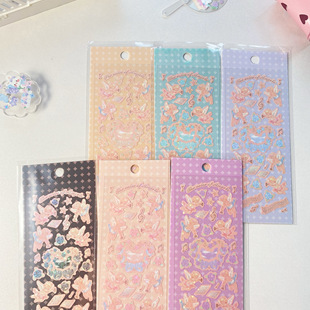 国产原创爱神降临丘比特咕卡贴纸复古油画风天使花环镭射手帐贴画