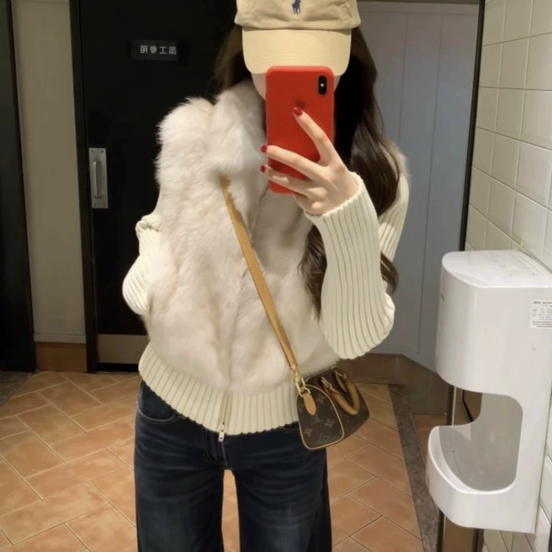 国王托卡可拆卸马甲复古秋冬新针织拼接环保皮草假两件毛毛外套女