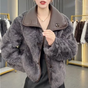 仿水貂绒小香风毛毛外套女 秋冬皮毛一体小个子皮衣外套加厚保暖