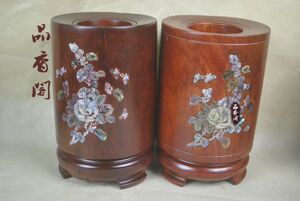 红木笔筒花梨笔筒2花开富贵木雕摆件礼品 工艺品 特价根雕