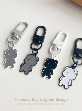 可爱卡通小熊黑色挂件白色灰色钥匙扣背包饰品耳机挂饰情侣学生