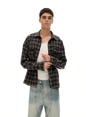 TMOR春夏新品格纹百搭翻领休闲潮牌男女款宽松格子长袖衬衣