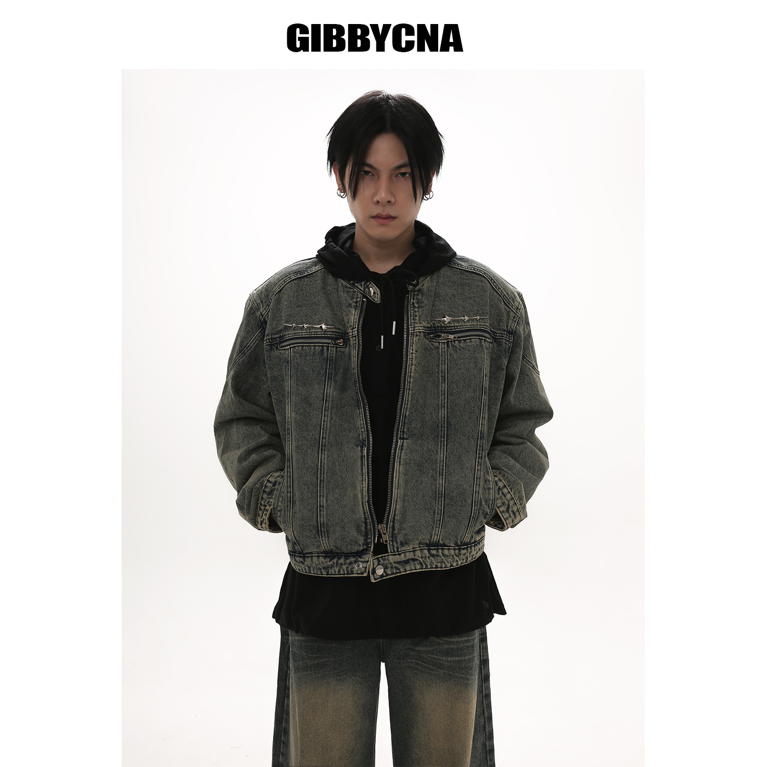 GIBBYCNA秋冬拼接牛仔外套