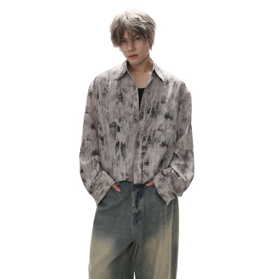 GIBBYCNA尖领宽松休闲碎花衬衫