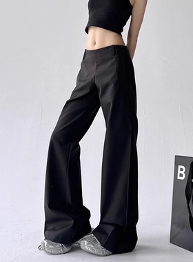 大喇叭裤女长裤2025新款秋装高级感黑色低腰显瘦修身休闲西装裤子