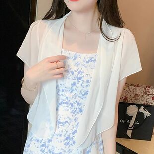 短款 外搭罩衫 薄款 大码 开衫 胖mm夏季 短袖 外套 雪纺小披肩防晒衣女装