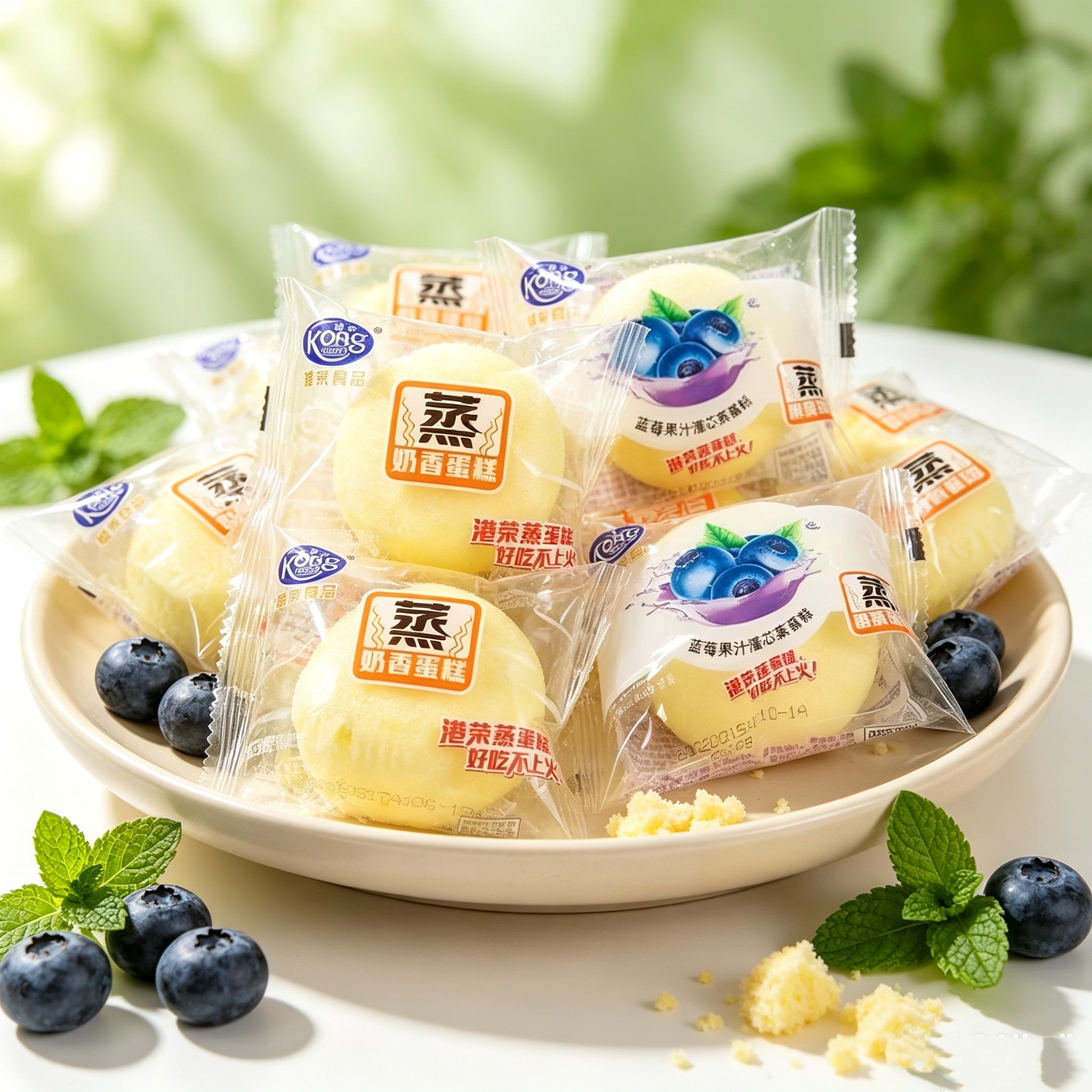 港荣蒸蛋糕原味奶香蓝莓味面包轻奢小包装野餐露营休闲下午茶