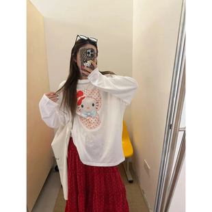 卡通猫咪印花套头卫衣女秋季韩系宽松显瘦慵懒中长款休闲长袖上衣