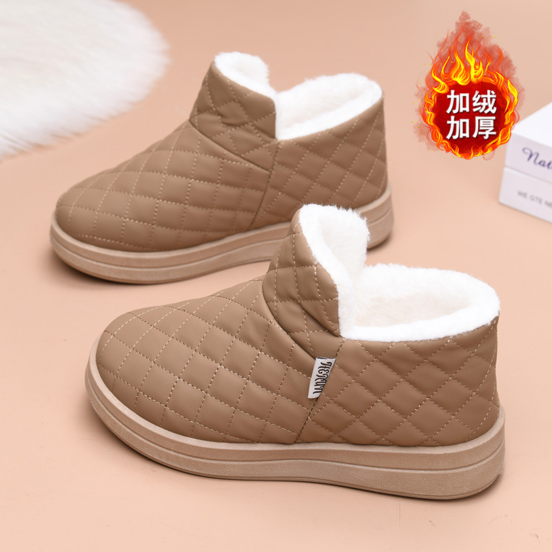 冬季防水皮面厚底雪地靴老北京布鞋女鞋加绒加厚棉靴保暖防滑棉鞋