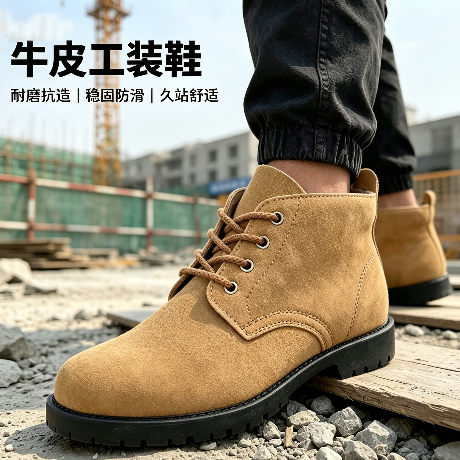 春秋牛皮工装鞋防滑劳保工作男鞋