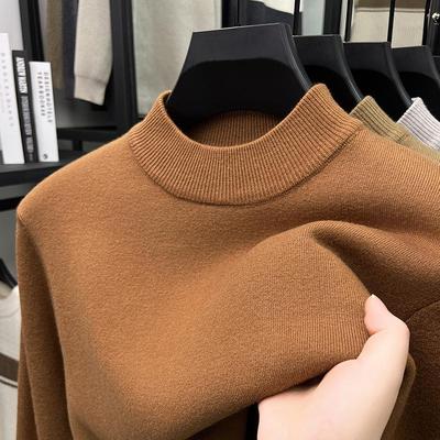 半高领加绒针织衫毛衣纯色加厚羊毛打底衫保暖内搭冬季男士毛线衫