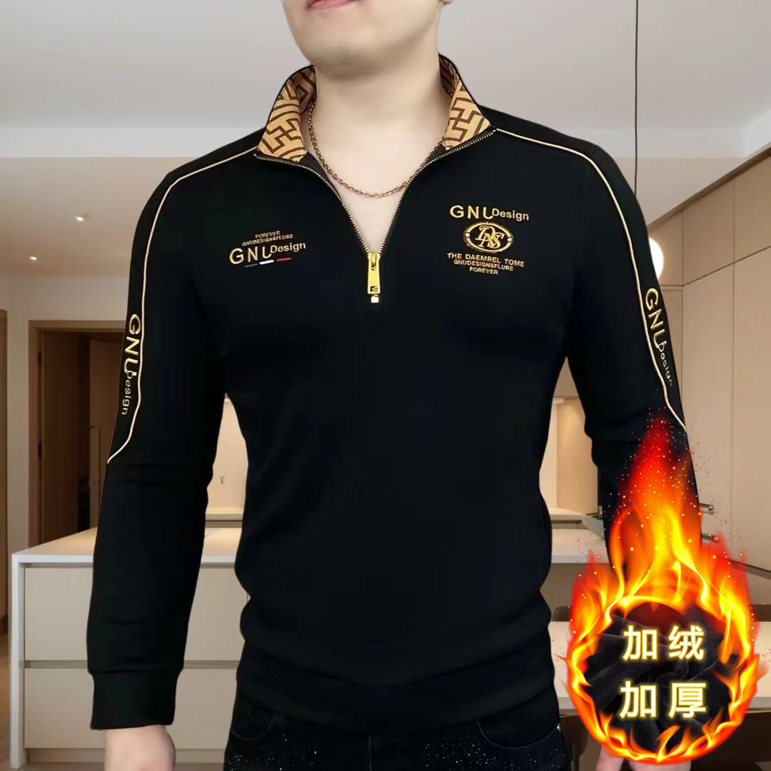 欧货潮流修身立领半拉链卫衣男士春秋冬款时尚高端刺绣长袖T恤衫