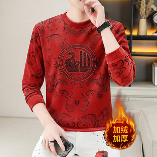 欧货潮牌金丝绒长袖卫衣男士秋冬款休闲提花内搭男高端圆领T恤衫