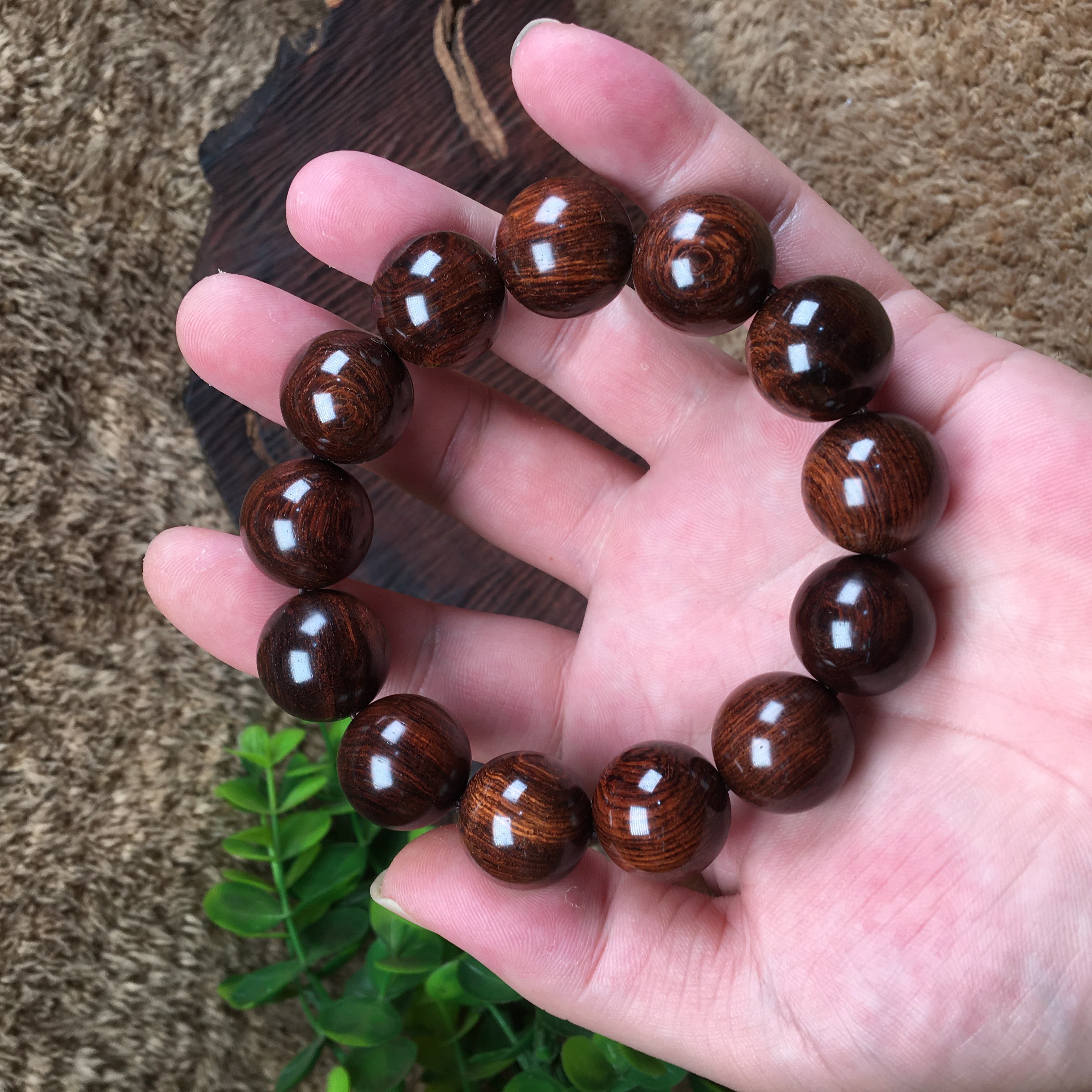 天然海南黄花梨老料紫油梨虎皮纹顺纹1.8cm文玩精致男款手串手链