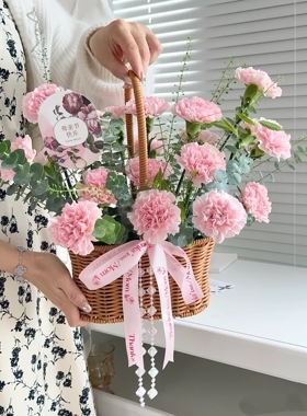 手提花篮礼品篮伴手礼盒篮子仿藤编织插花蓝采摘篮子婚礼节日花篮