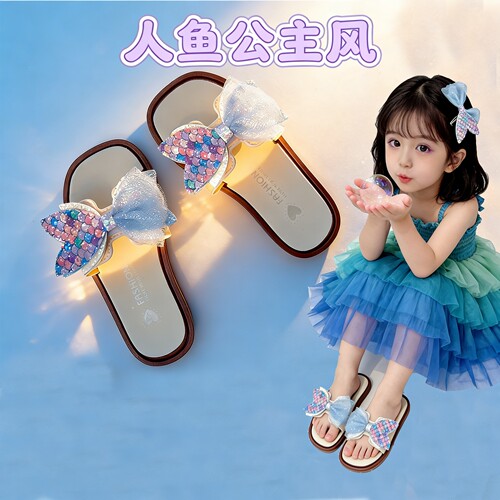 女童人鱼亮片拖鞋夏季外穿