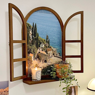 莫奈风景假窗户拍照道具立体蝴蝶背景板摄影房间墙面装 饰挂画卧室