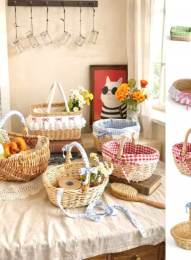 春天彩色蕾丝花篮 网红编织装饰摆件拍照打卡布置plog静物布置景