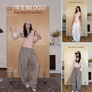 移动背景实木板墙拍照道具服装直播间摄影轱辘屏风网红装饰隔断