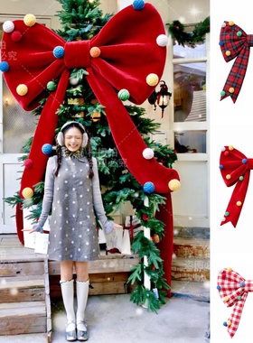 新年春节日毛球红色蝴蝶结店铺橱窗装饰布置陈列网红拍照打卡道具