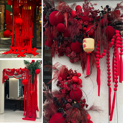 新年元旦糖葫芦串球节日橱窗布条装饰道具麻绳布置景打卡网红店铺
