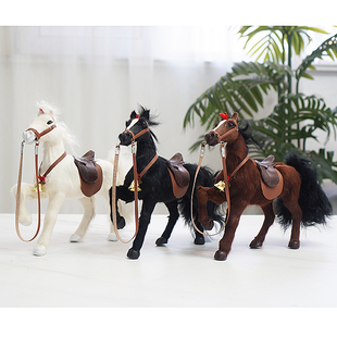 真皮仿真马模型儿童玩具马摆件工艺品骏创意家居摆件送朋友领导