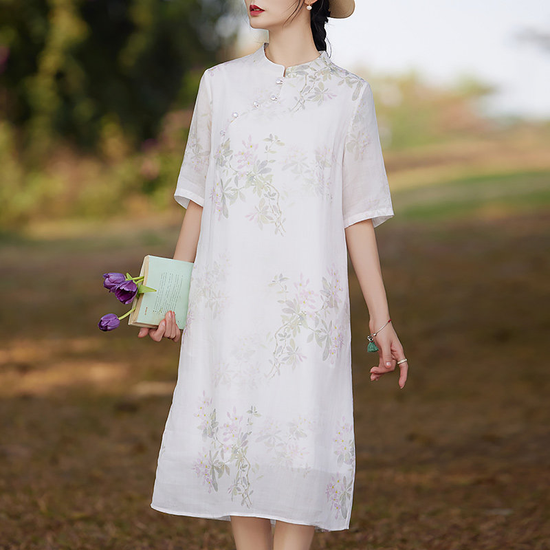 复古茶系裙子2025夏季薄款高级感素雅旗袍改良年轻款少女高级感