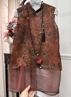 禅意减龄国风茶服上衣女2026夏季新款改良唐装真丝新中式无袖衬衫