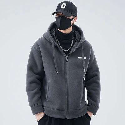 加绒加厚保暖摇粒绒棉衣外套重磅500高克重连帽开衫卫衣男士秋冬