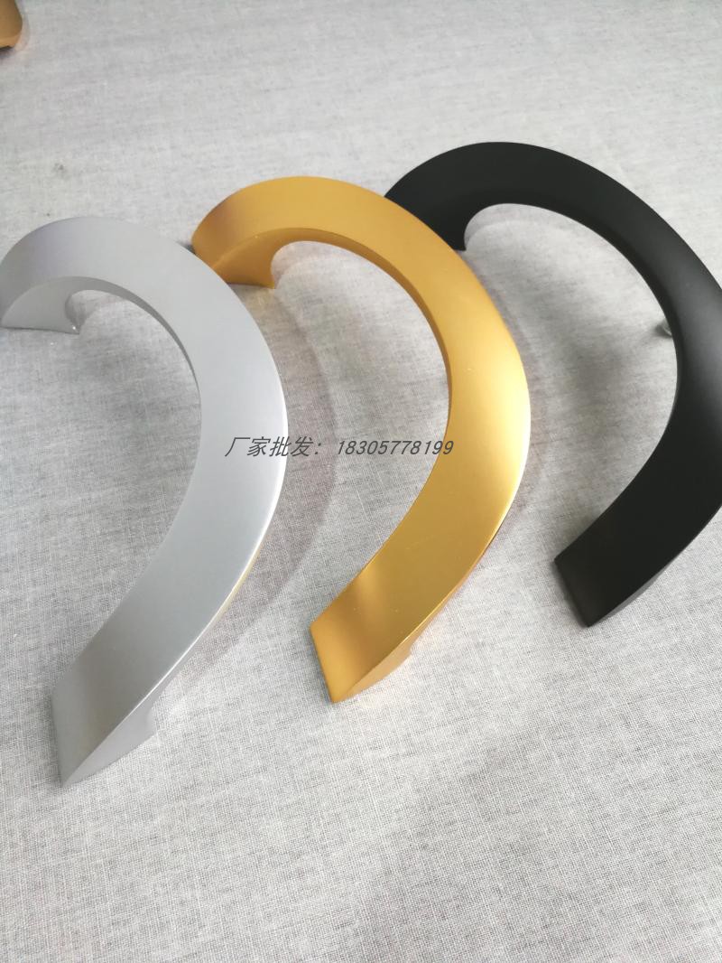 半圆形现代无框玻璃门拉手不锈钢推拉玻璃门大拉手木门把手黑色i.