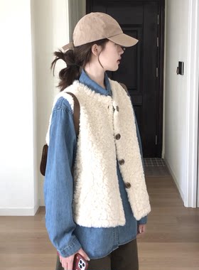 甜美日系仿羊羔毛加厚马甲外套女