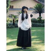 自制日系赫本风黑色中长裙女秋慵懒风复古甜美文艺高腰百搭半身裙