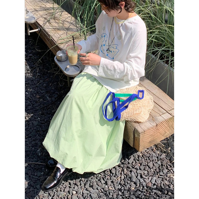 日系甜美苹果绿云朵花苞裙女