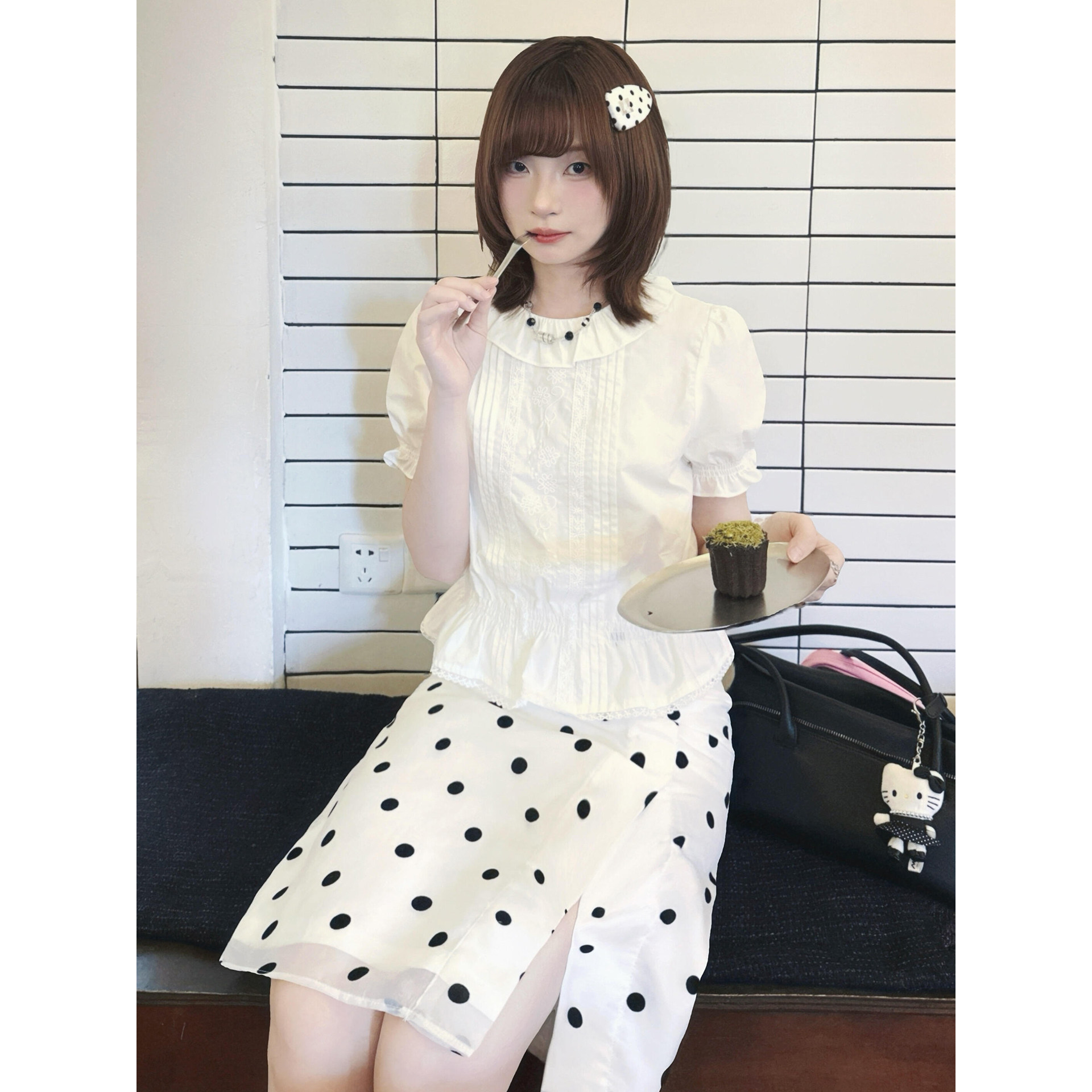 自制甜美日系娃娃领正肩短袖衬衫女小个子学生设计感花边短款上衣